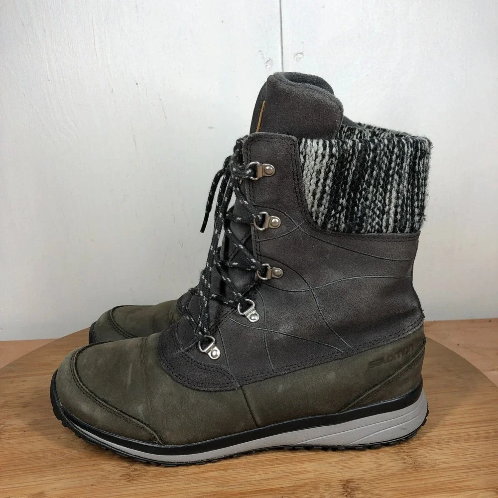 Salomon Hime Womens 7.5 shoes Gray Suede Insulated Winter Mid Calf boots